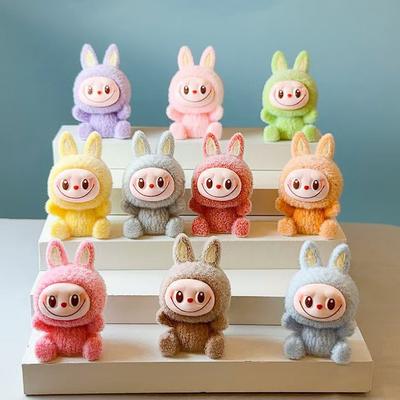 Новый стиль макарон флокирование LABUBU плюшевые игрушки DIY мультфильм милая мини кукла настольное украшение праздничные подарки