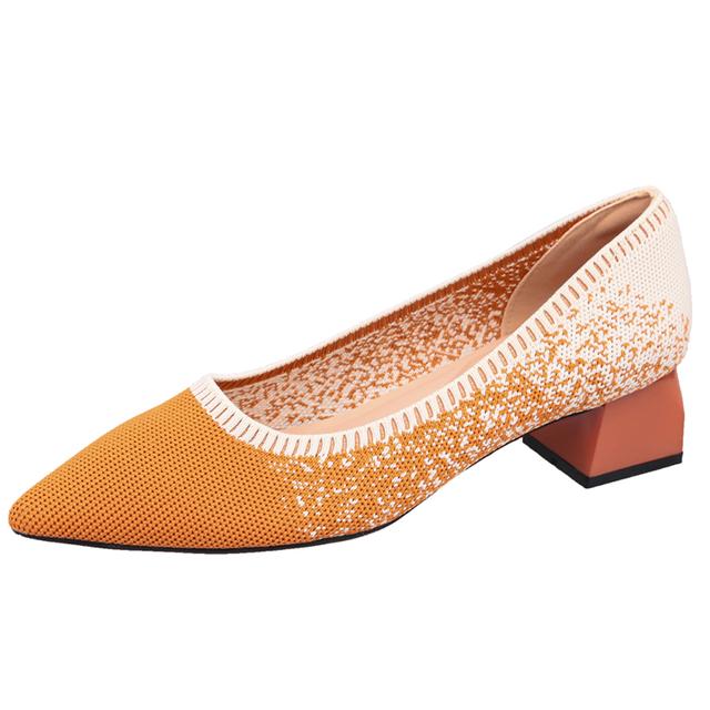 Вязаные туфли-лодочки на квадратном каблуке, женские туфли разных цветов без шнуровки на высоком каблуке, женские сексуальные офисные туфли с острым носком на мягкой подошве