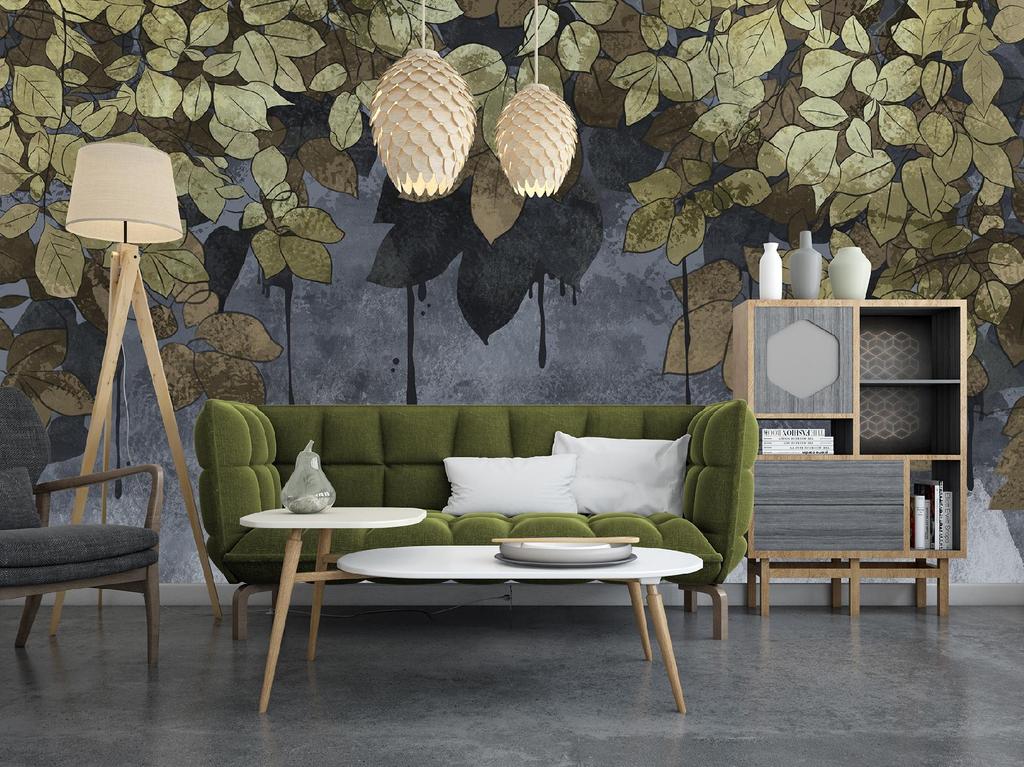 Wallpaper Leaves on concrete background