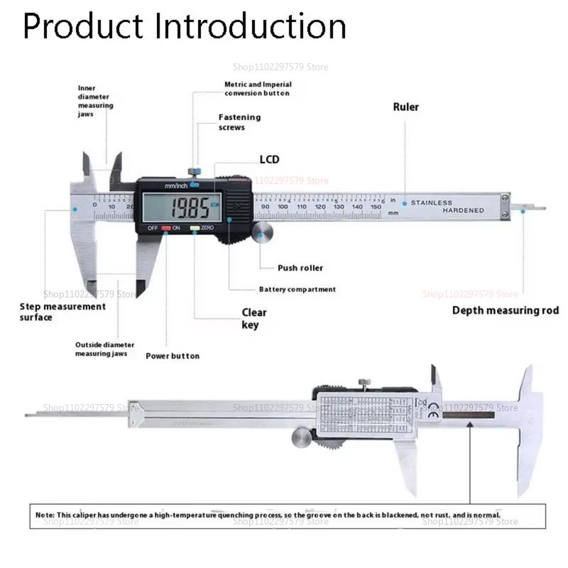 Digital Caliper 0-150mm Stainless Steel Vernier Measuring Tool Precision Electronic Caliper with Plastic Storage Box for Metal