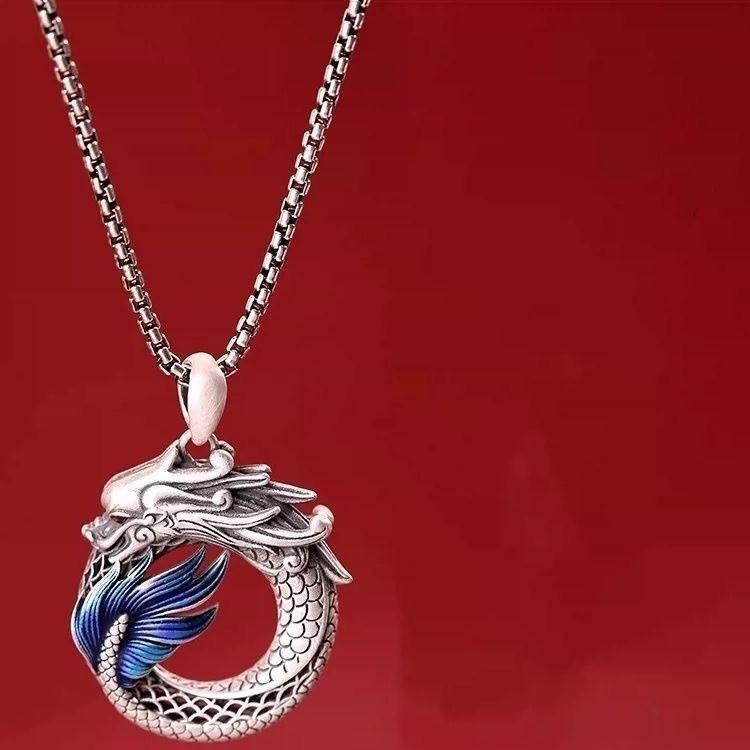 Auspicious Necklace Couple Style Dragon and Phoenix Retro Ethnic Style Fashion Peace Buckle Necklace Jewelry