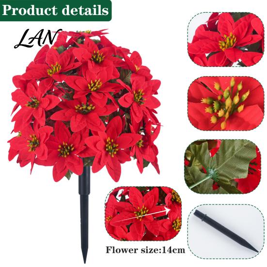 Fade Resistant Flowers Artificial Poinsettia Flower Ornaments, Realistic Decorations, Fake Exquisite Christmas Ornaments with Stake for Holiday Party
