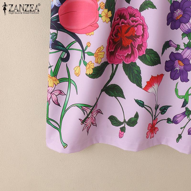 ZANZEA Женское повседневное летнее платье с круглым вырезом и коротким рукавом с принтом