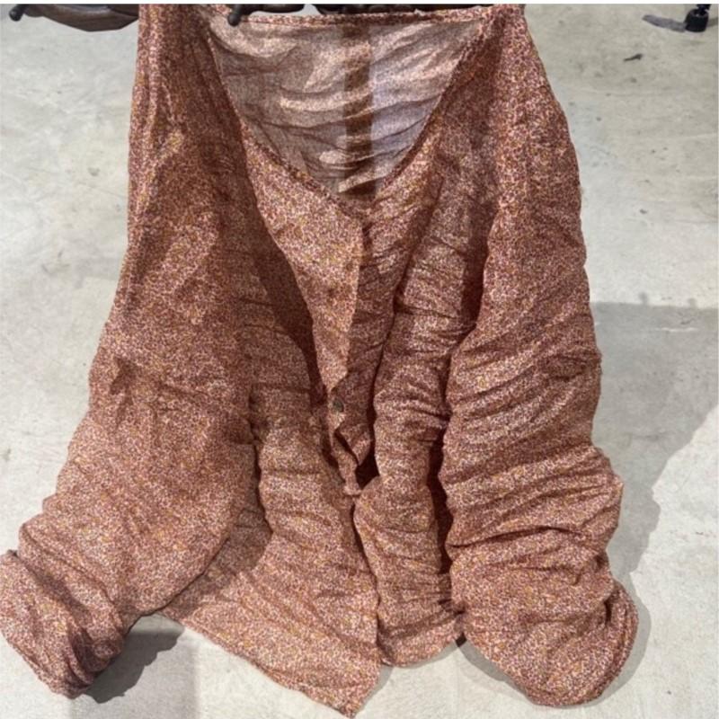 Johnature Woman Winter O-Neck Print Long Sleeves Shirt Fashion Vintage Chinese Style Single Breasted Shirt