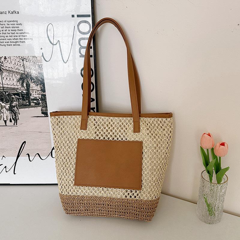 Летняя соломенная плетеная сумка большой вместимости женская новая универсальная сумка через плечо плетеная овощная корзина сумка-тоут