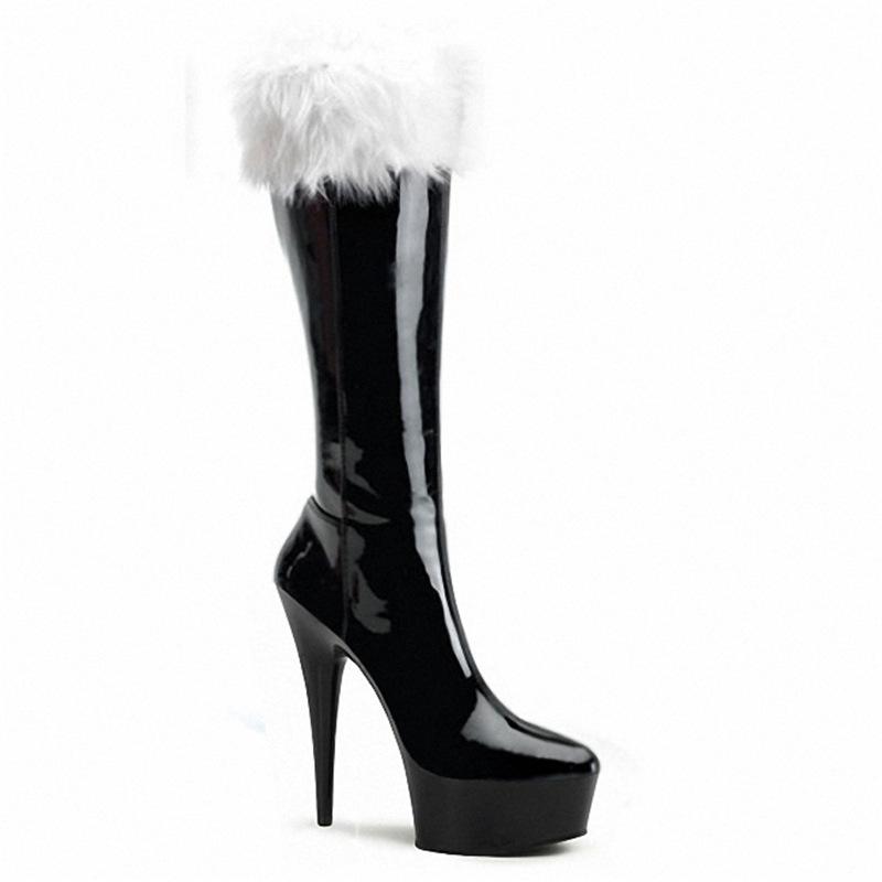 Зимние красные рождественские ветровые бархатные супер высокие каблуки 15 см высокое голенище взрослая клеевая подошва круглый носок женские модные ботинки