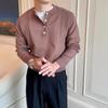 Мужской классический свитер хенли: Однотонный вязаный пуловер с длинным рукавом для осени/зимы