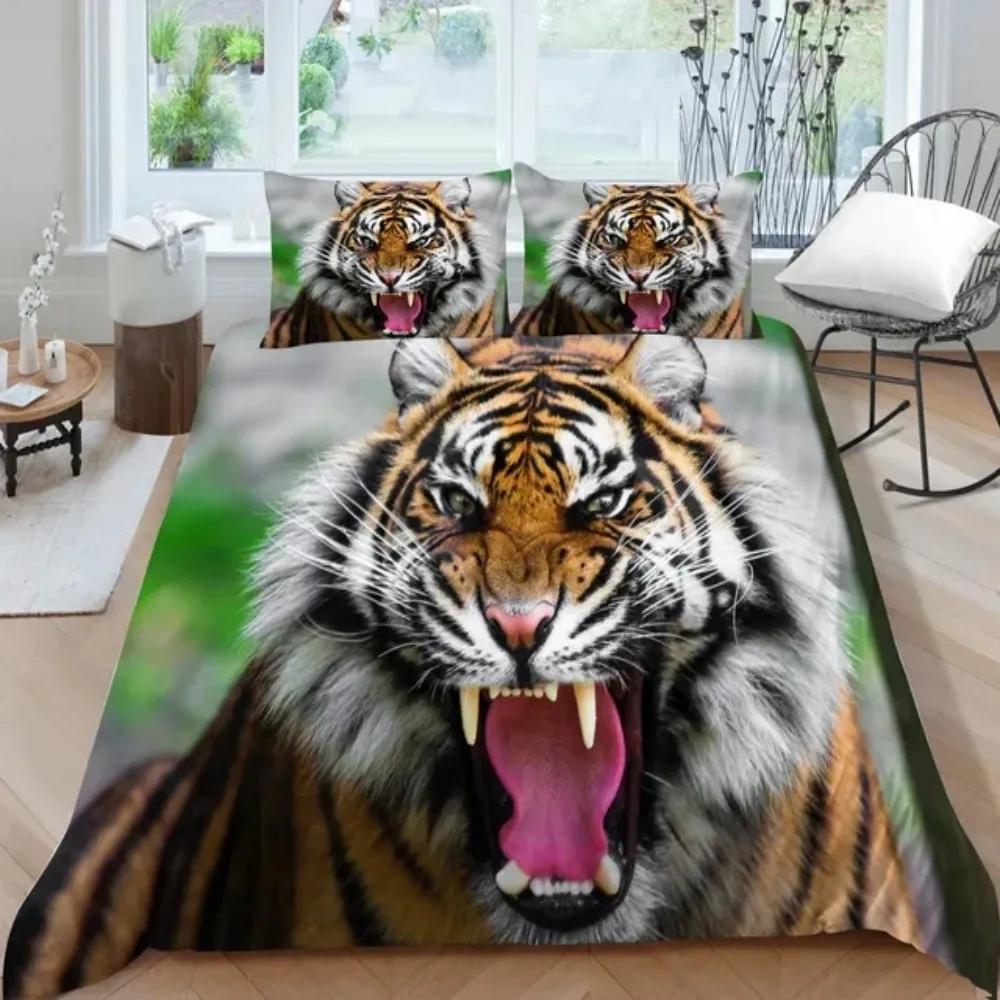 3D Animal Tigers Bedding Set 2/3PCS Soft Microfiber Queen King Twin Size Duvet Cover Set with Pillowcases Teens Boys Bed Linen