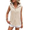 Summer Women Solid Color Lapel Sleeveless Button Blouse Shirt Top
