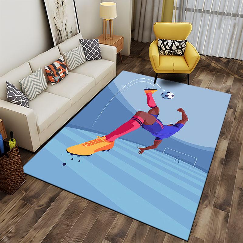 Soccer Kick Art in Blue Style suitable as a non-slip mat for the living room or bedroom sofa