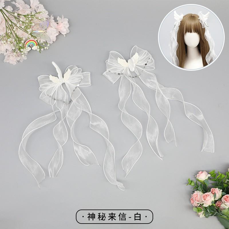 Handmade Gothic Lolita Hair Clip With Angel Wings Twin Tails Design Acrylic Lace Duckbill Girls Y2K Cute Style