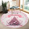 1Pcs Merry Christmas Pink Tree Pattern Round Area Rug Indoor Non-Slip Washable Fiber Carpet Soft Comfortable Mat For Bedroom Living Room