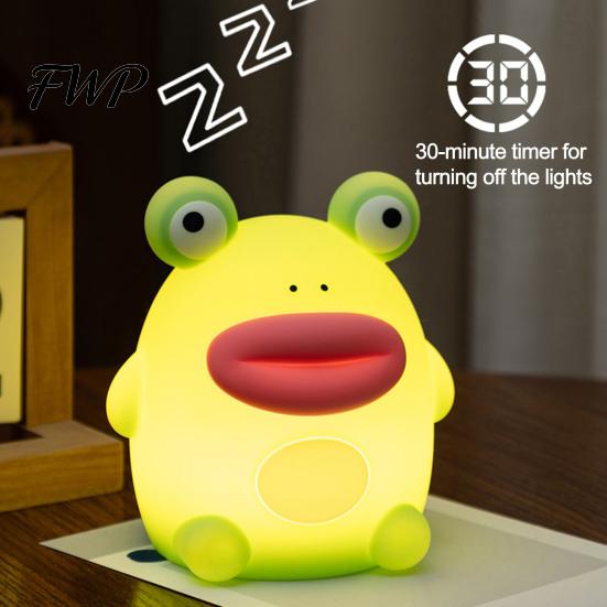 Children Room Atmosphere Lamp Frog Silicone Night Light, Rechargeable Touch Bedside with 3 Brightness Nursery Sleep Companion & Remote Control, 30 Min