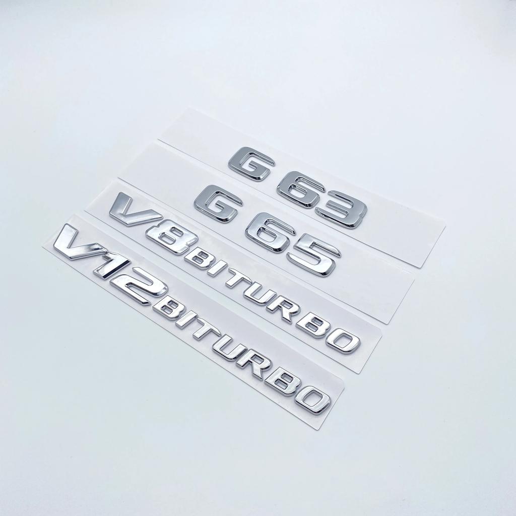 2017 Flat Letters G63 G65 V8 Biturbo V12 Biturbo Emblem for Mercedes Benz AMG W463 Car Side Fender Trunk Nameplate Logo Sticker AV1