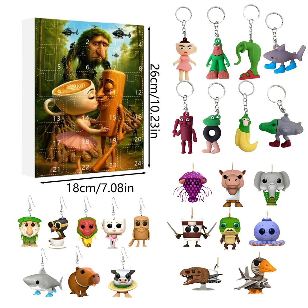 Итальянский Брейнрот Адвент-календарь,Хэллоуин Адвент-календарь 2025,2D Плоские Акриловые Итальянские Брейнрот Игрушки,24-дневная Итальянская Брейнрот Фигурка на Хэллоуин