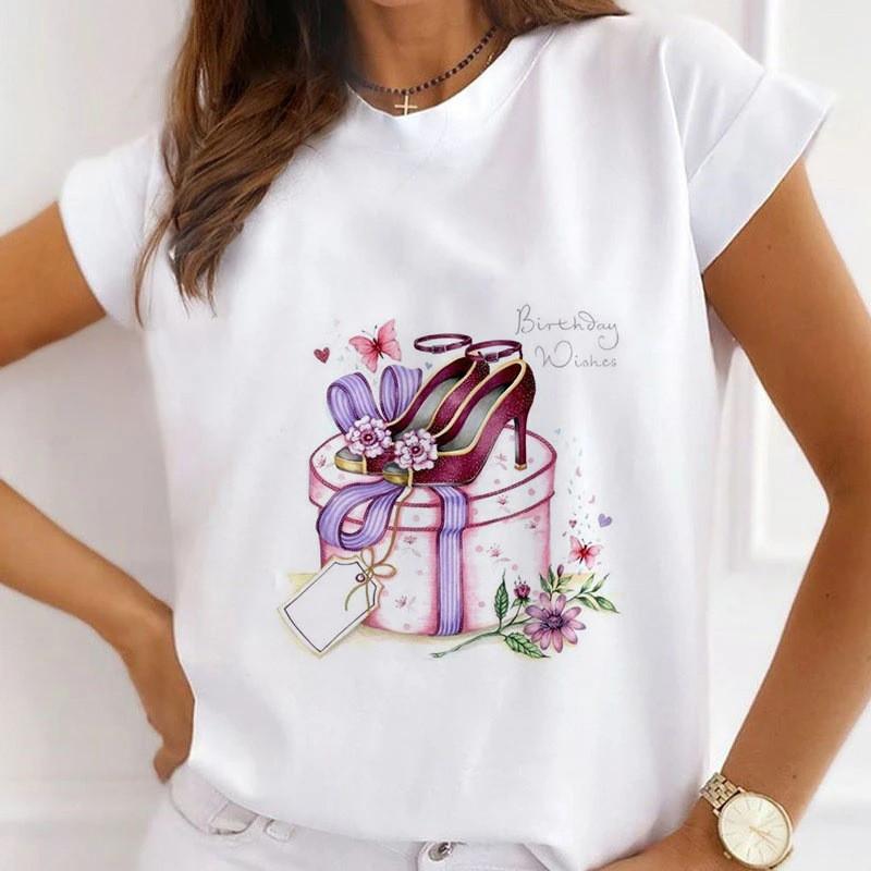 Летние свободные хлопковые футболки с круглым вырезом для городских девушек с принтом для женщин