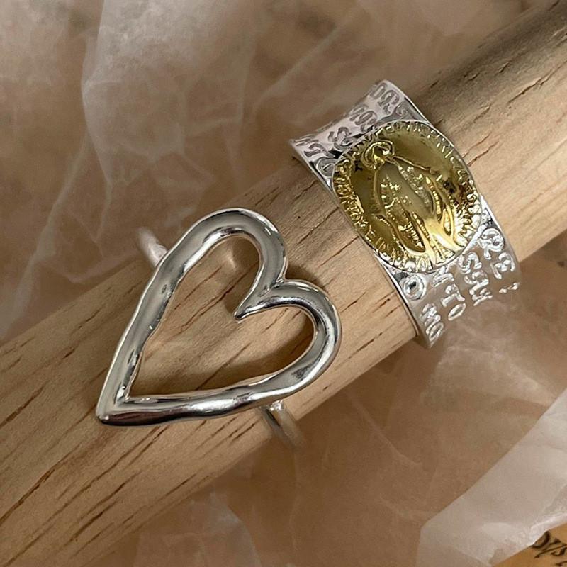 Heart Shaped Adjustable Retro Style Ring For Women With Trendy Gold And Silver Design