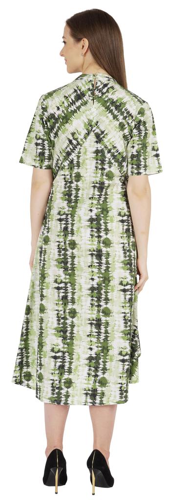 Phagun Printed Cotton Dress W Pockets Mandarin Collar Asymmetrical Knee Length Dress For