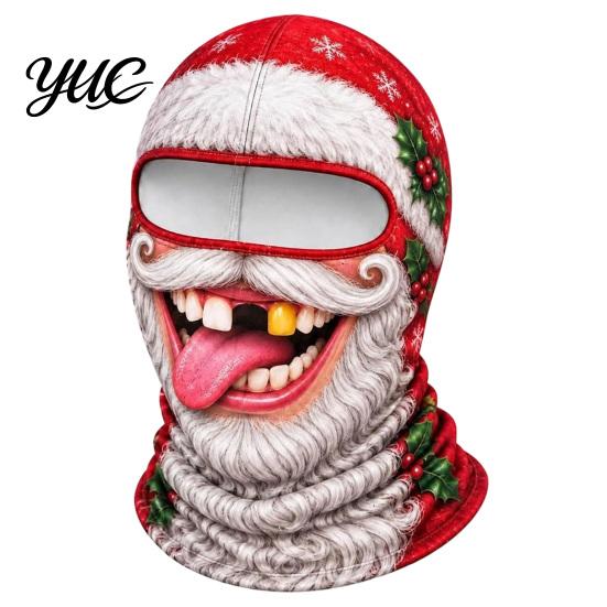 Holiday Costume Mask Christmas Santa Claus Face Mask, Funny Print Balaclava Windproof Milk Silk Headgear Fiber Neck Gaiter Cover for Outdoor