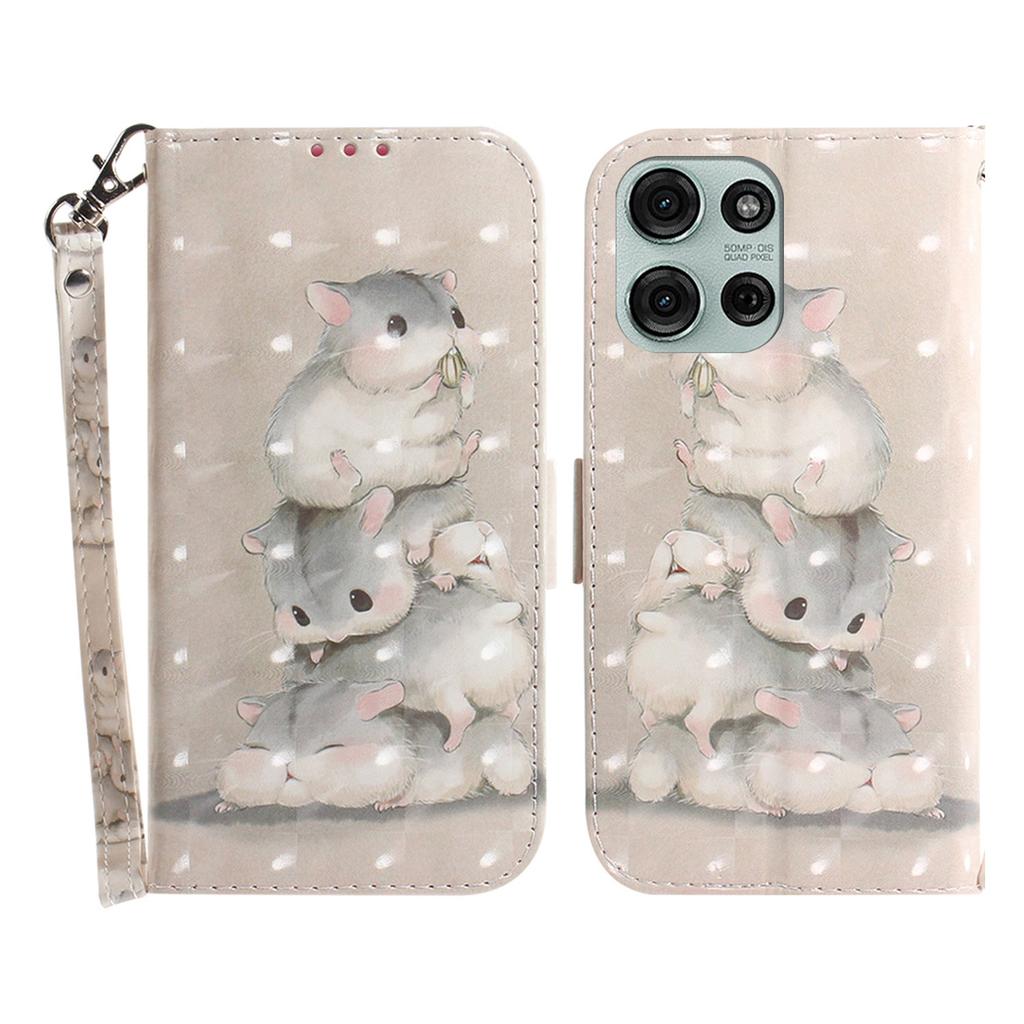 Чехол для Motorola Moto G75 5G с принтом, кожаный кошелек-чехол для телефона с ремешком на запястье