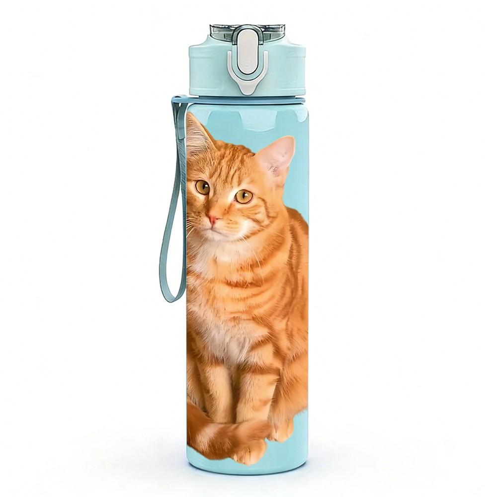 1PC Cute Orange Tabby Cat Animal Print 750ml Color Plastic Sports Water Bottle Leakproof Flip Straw Lid Suitable for Sports Office Home Use