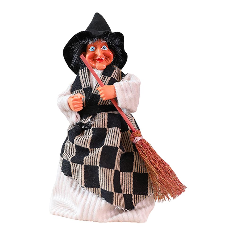 1PC Halloween Witch Hanging Props W/ Broom Witch Broom Props Spooky Witch Ornament for Garden Haunted House Bars Party Decor