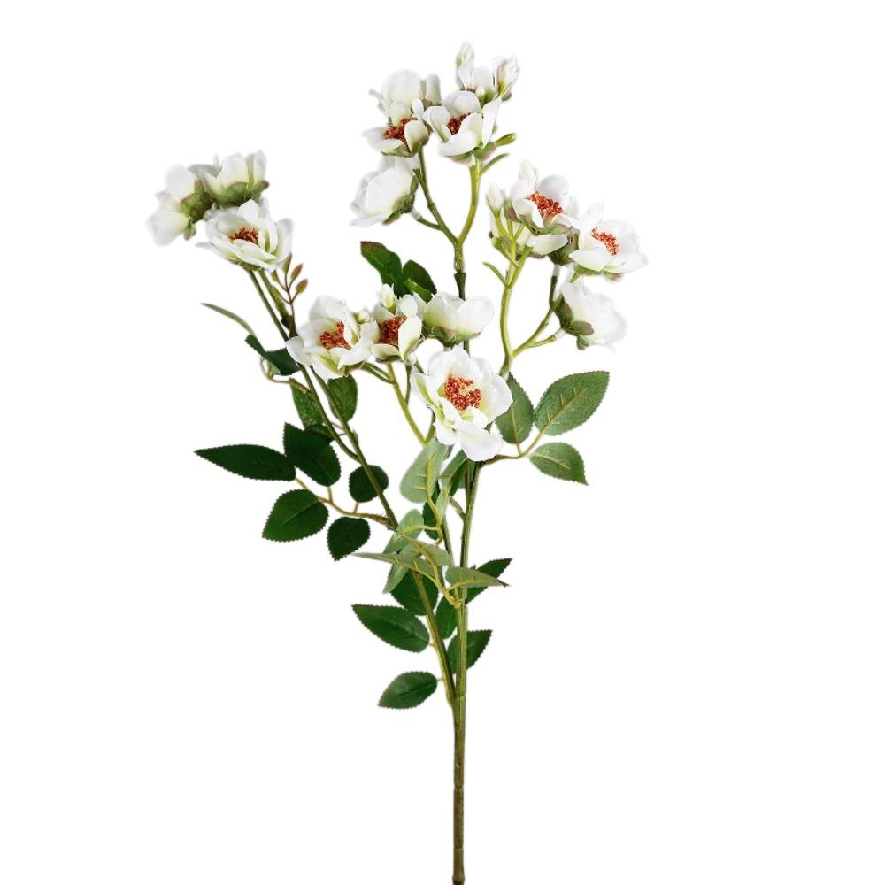 with Leaves Artificial Rose Flower Branch Multi-headed Rose Faux Flowers Home Office Decor