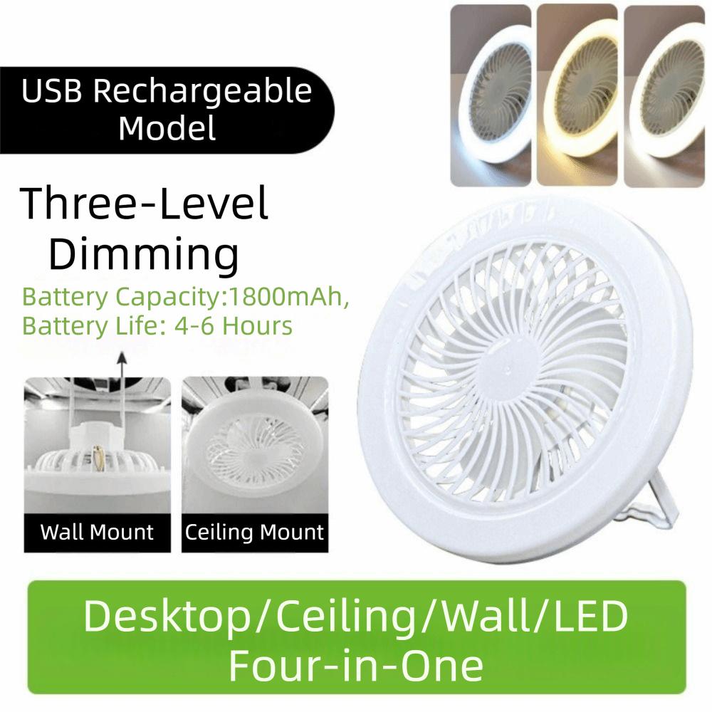 USB Rechargeable Ceiling Fan Light Super Quiet 3 Color Light Modes Camping Fan Light Energy Saving Hooked & Stand Design