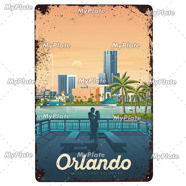 USA Tin Signs Vintage Metal Sign City Plaque Wall Decor for Garage Bar Pub Man Cave Decorative Plate Iron Country Painting