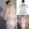Women Double Layer Lace Bridal Veil with Anti-slip Comb Sequins Edge Tulle Veil Bride Hair Accessories