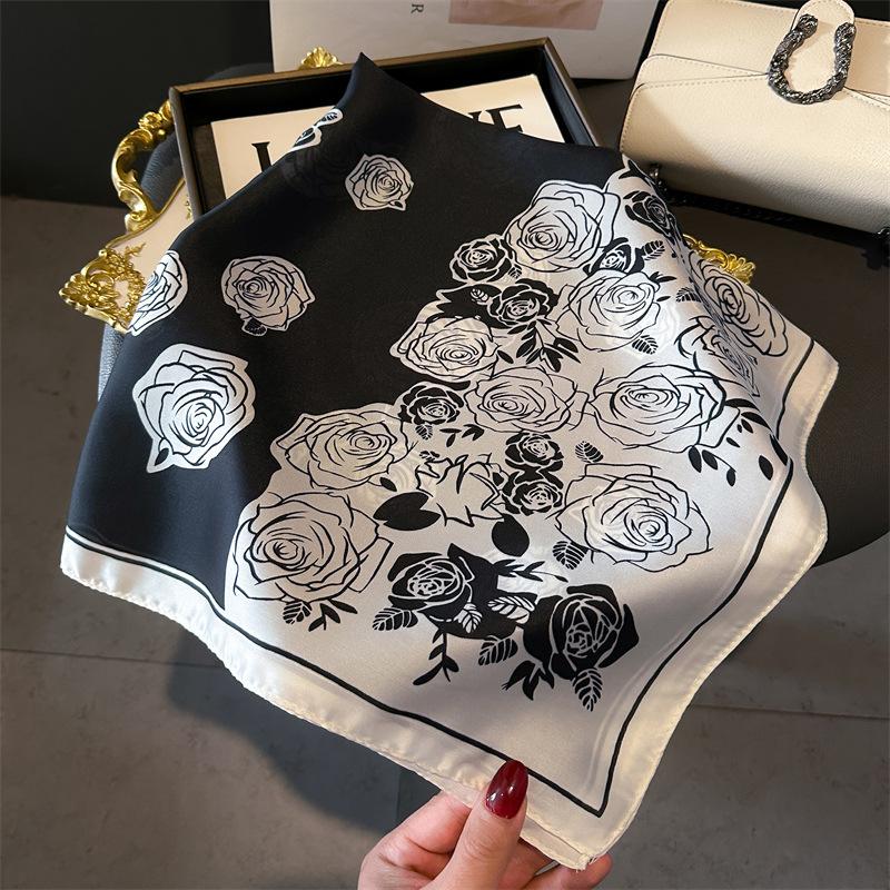 Silk Scarf for Women 70X70cm Square Scarf Sun Protection Shawl Versatile Neckerchief Headscarf Hair Band Accessories