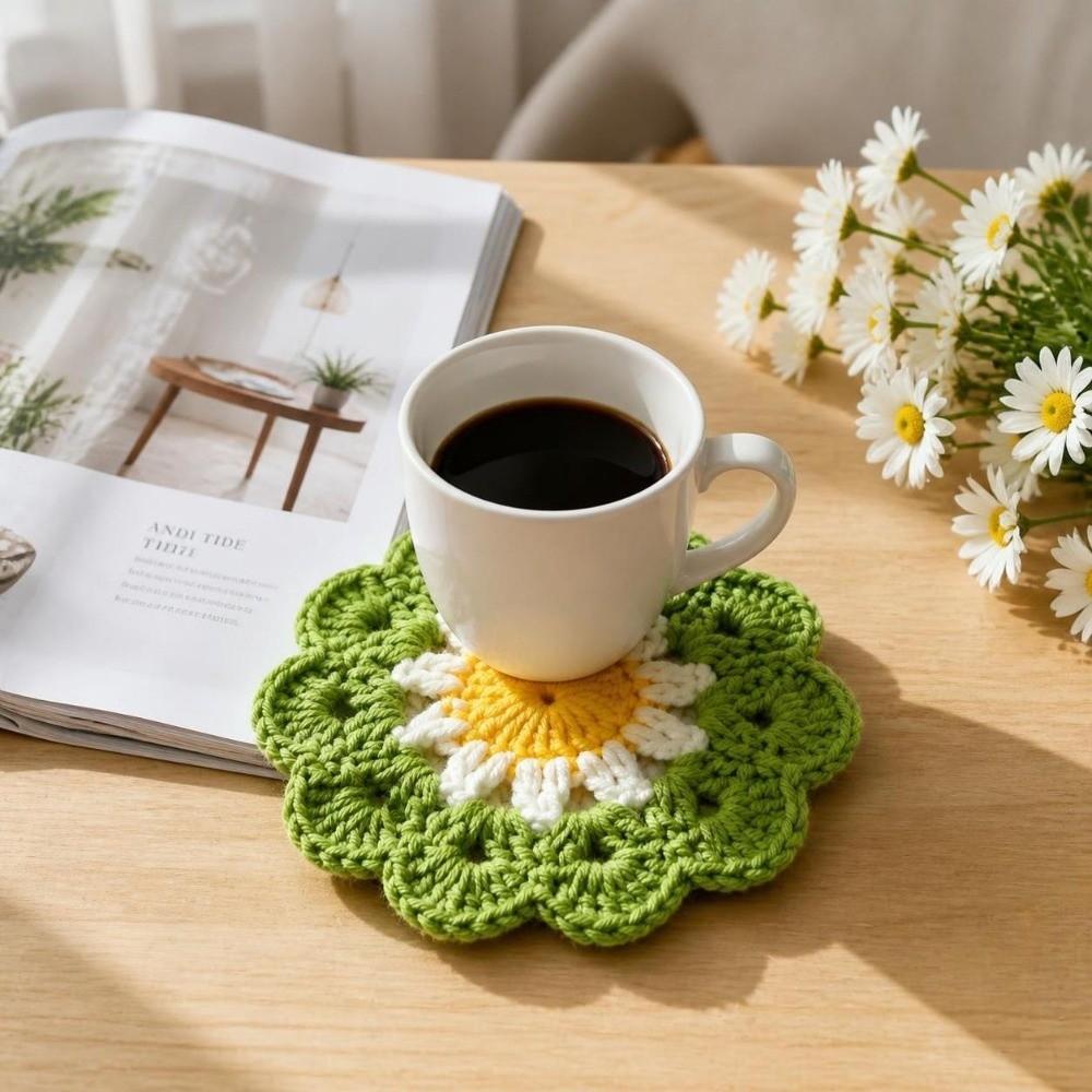 Handmade Crochet Flower Coasters Heat Resistant Placemats Ins Style Coffee Cup Mat  Home Decor