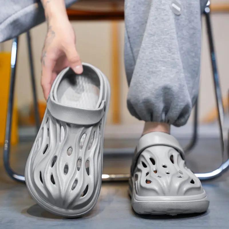 Шлепанцы Платформа Отверстие Мужские Тапочки Мягкие Сабо Оригинальный Стиль 2025 Ева Взрослые Y2k Маскулино Летняя Распродажа Хлопушки Повседневная Мужская Обувь