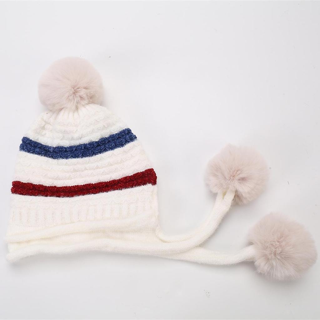 Autumn Winter Plush Warm Three Ball Knitted Hat Chenille Soft Women's Wool Hats EMA