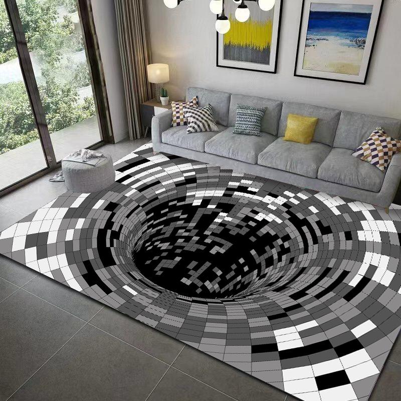 3D Visual Whirlwind Carpet Optical Illusion Bedroom Floor Mat Living Room Coffee Table Rug Unique Decorative Carpet