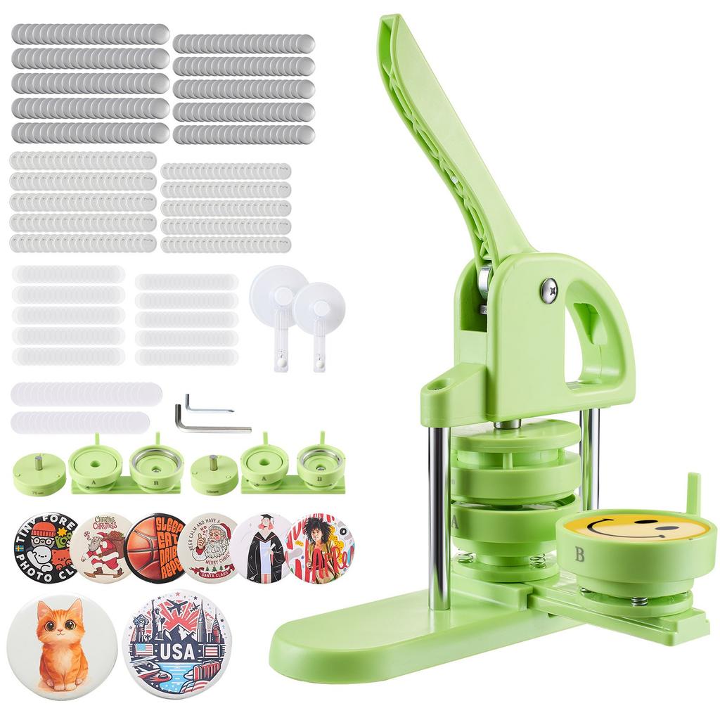 VEVOR Button Maker Machine, 58 mm / 75 mm 2-in-1, Plastic Pin Maker with 200 pcs Button Parts, Circle Cutter and Magic Book