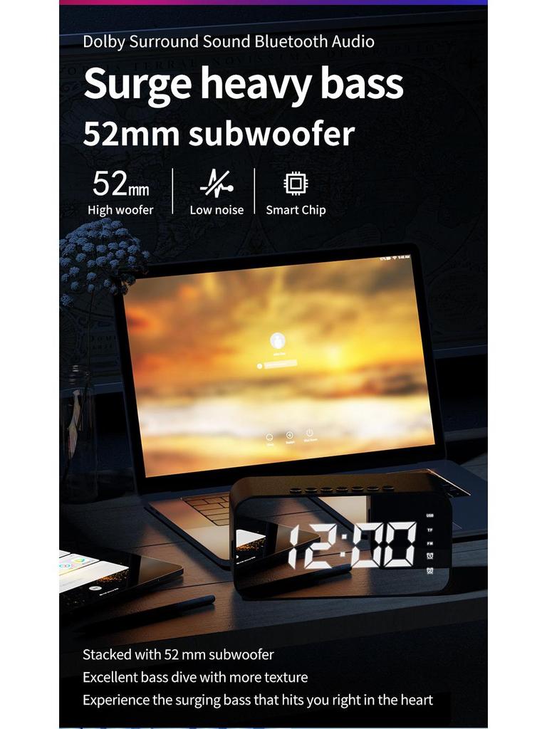 S15 Bluetooth-динамик Будильник с длительным временем работы от аккумулятора, качеством звука Hi-Fi, слотом для TF-карты и радио