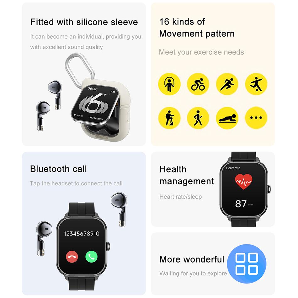 TWS 2 In 1 Smartwatch Earphone Bluetooth Headset Call Watch Men Health Monitoring NFC Women Sport Wristwatch With Earphone