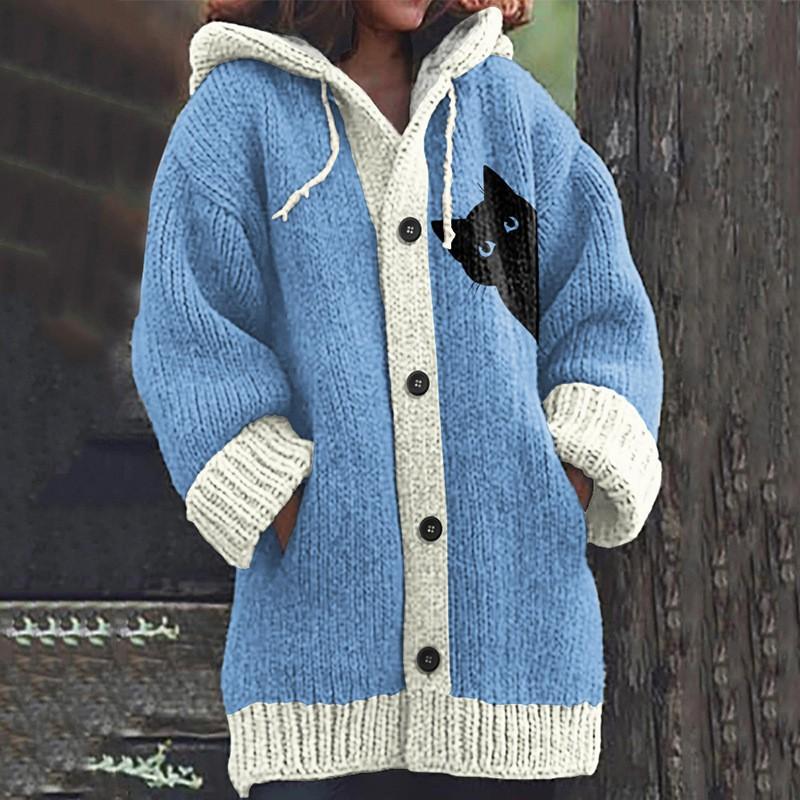 Womens 3D Animal Print Hooded Sweatshirt Casual Open Front Jacket