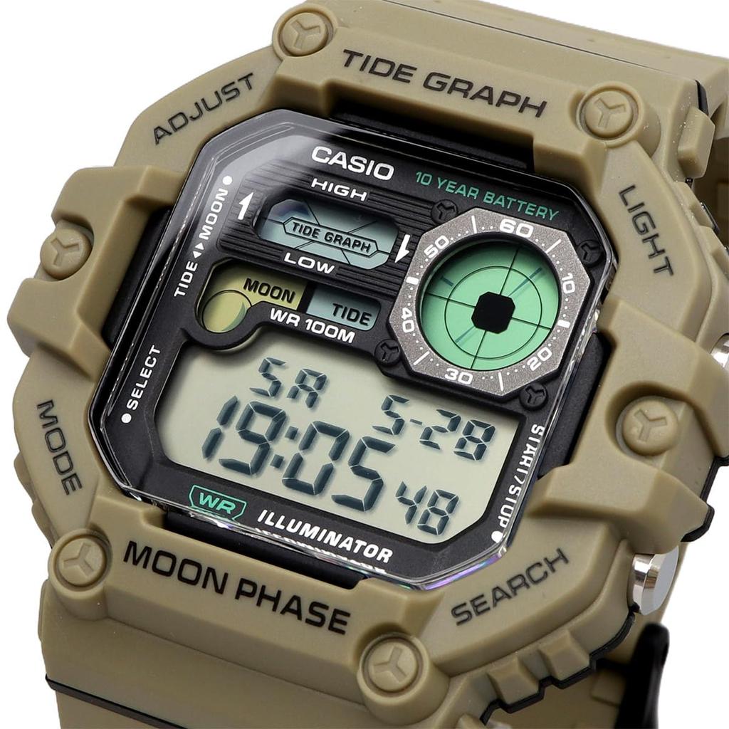 Casio Цифровые часы с графиком приливов и отливов и данными о фазах Луны Хаки Международная модель Мужской дисплей, WS-1700H-5AV Бежевый, [Б/У]