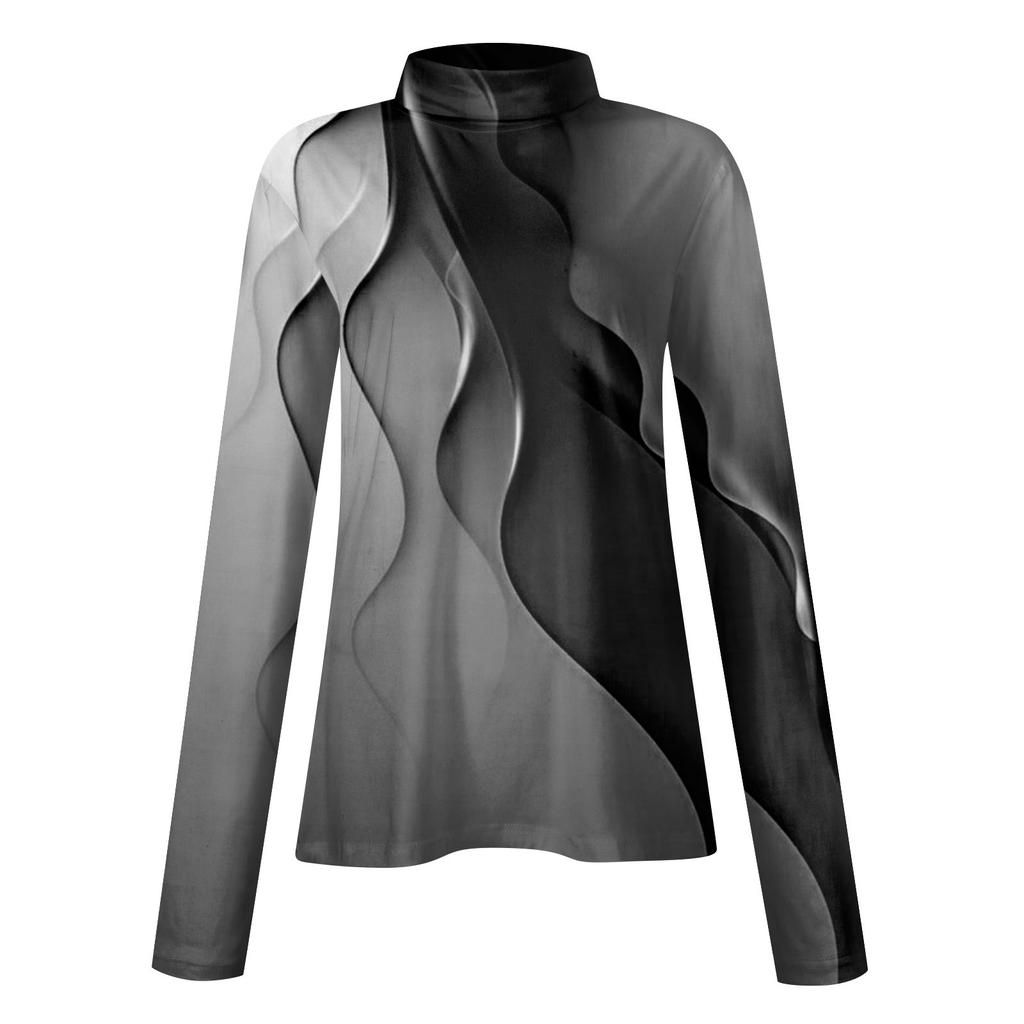 Женские рубашки с высоким воротником и длинными рукавами с принтом, осенние модные базовые облегающие мягкие термотопы