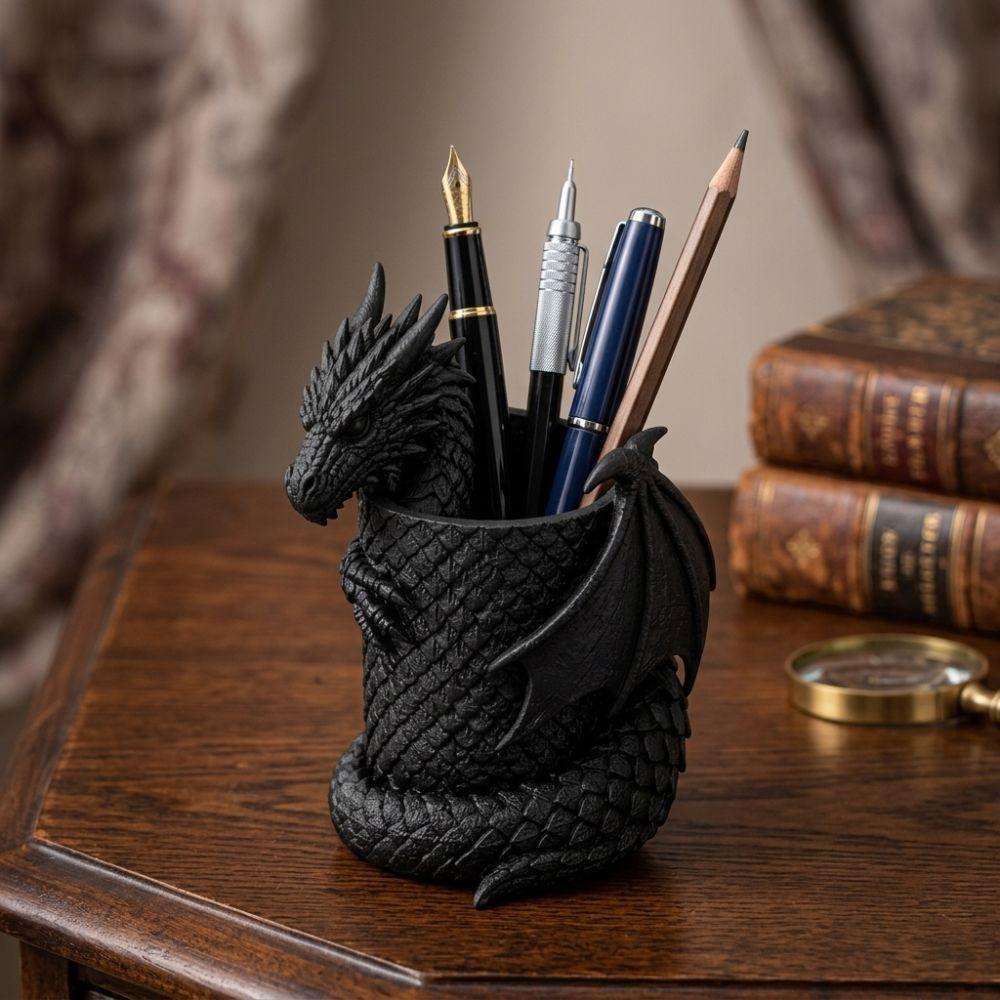 3D Printed Dragon Pen Holder Statue Realistic Makeup Brush Box School Desk