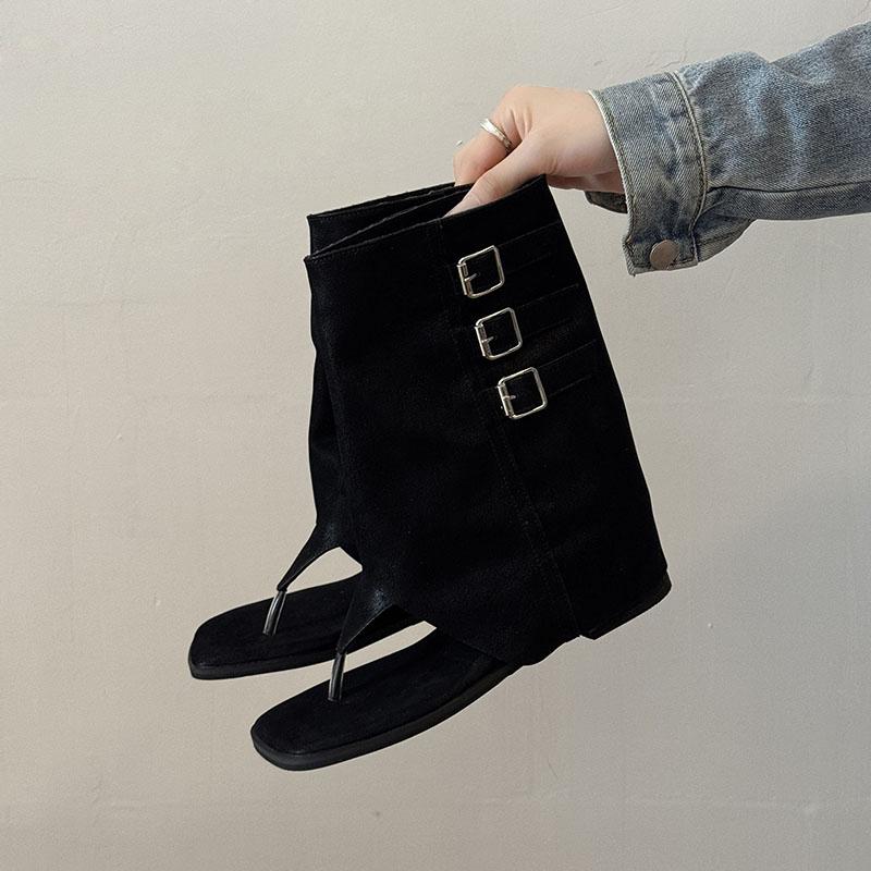 Модные зимние ботинки на скрытой платформе для женщин 2025 Новые летние модные шлепанцы с перемычкой, брюки в елочку, универсальные ботильоны