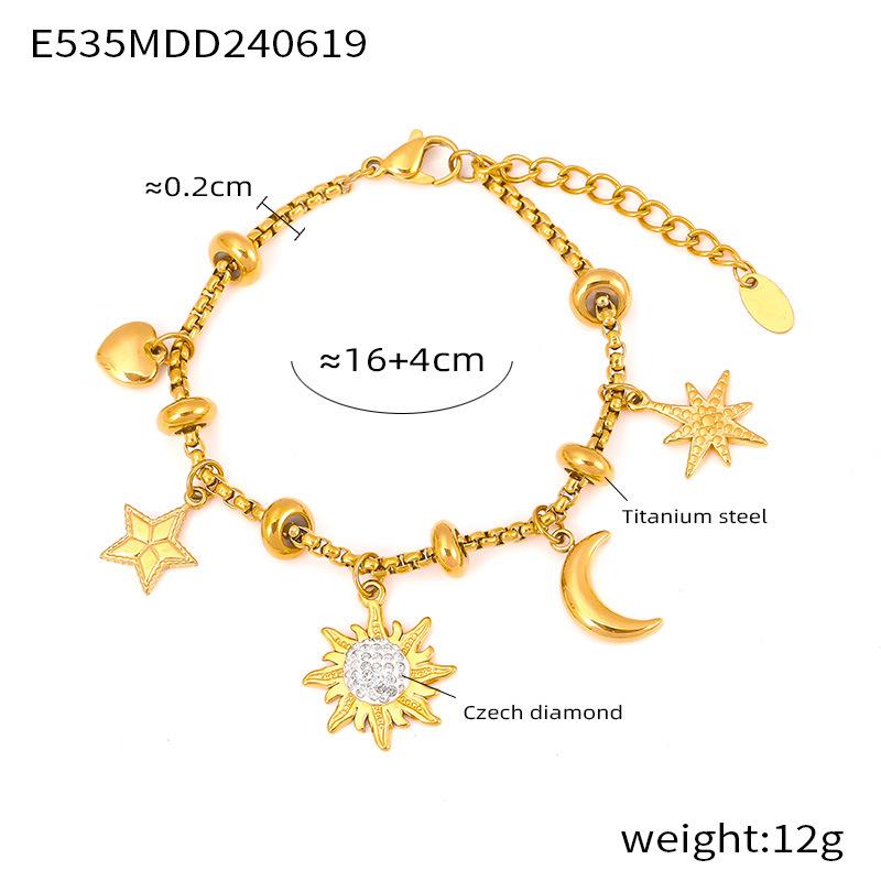 F.I.N.S Heart Cross Star Moon Multi Pendant Titanium Steel Bracelet For Women 18k Gold Plated Shiny Zircon Women's Charm Jewelry