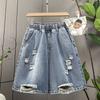 Plus Size 2025 Summer Women Shorts Pants Elastic Loose Jeans Short High Waist Hole Basic Pants