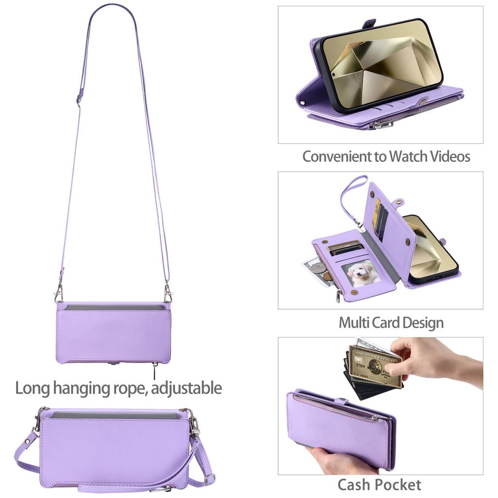 015 Style For Samsung Galaxy A54 5G Case Zipper Pocket Card Slots Leather Phone Cover with Straps