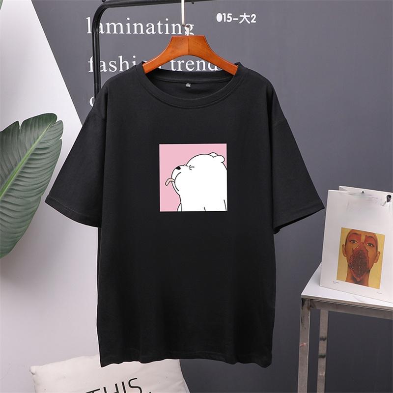 TWINFLAMES Cute Bear Printed T Shirt Women Oversized Cotton Summer Tees Soft Female Jumper Top