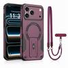 Anti-Lost Lanyard Strap Burgundy Armor Cover Case for Iphone 18 Pro Max 17 Pro Iphone18 Magnetic Stand Holder
