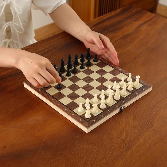 Магнитная шахматная игра 2-в-1 Деревянная складная шахматная доска Ящик для хранения фигур Портативная Детская и взрослая Классическая стратегическая шахматная игра