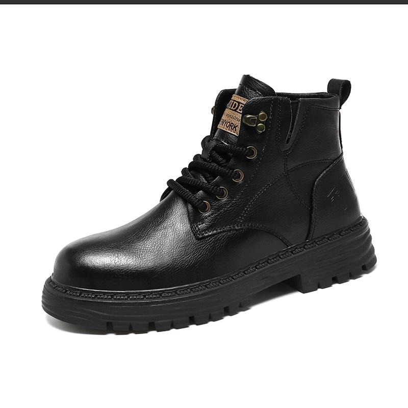 New 2024 Genuine Leather Casual Ankle Boots Men Round Toe Boots Comfy Lace-Up Anti-Slip Boots Outdoor Fashion Brand Casual Boots